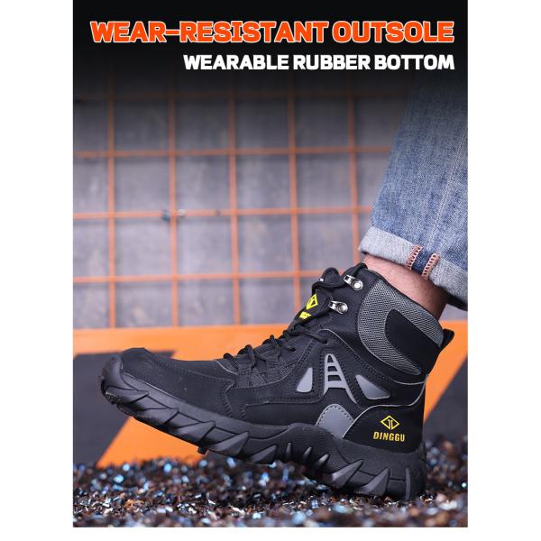 Chaussures de sécurité en cuir en microfibre volante en tricot, chaussures de sécurité à semelle moyenne en Kevlar, chaussures de sécurité en acier, chaussures de travail en caoutchouc