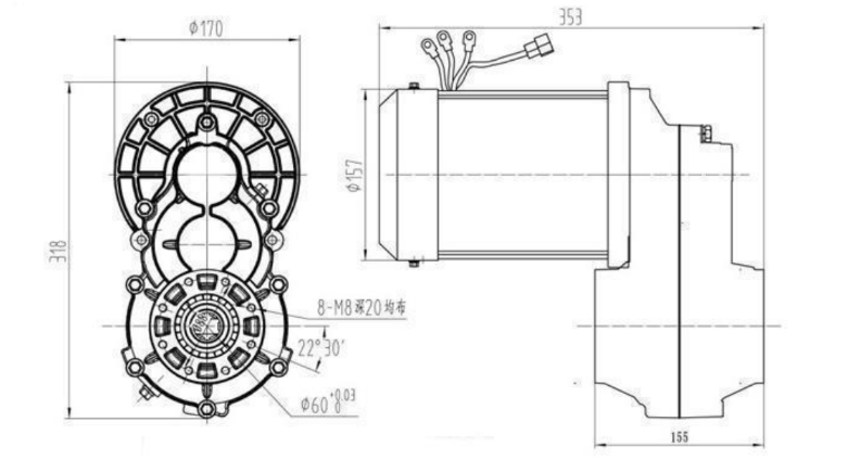 мотор DC 2200W 48v мотора 60V 72V безщеточный безщеточный для средних и больших трициклов