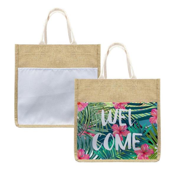 White Linen Dye Sublimation Tote Bags Custom Sublimation Beach Bags