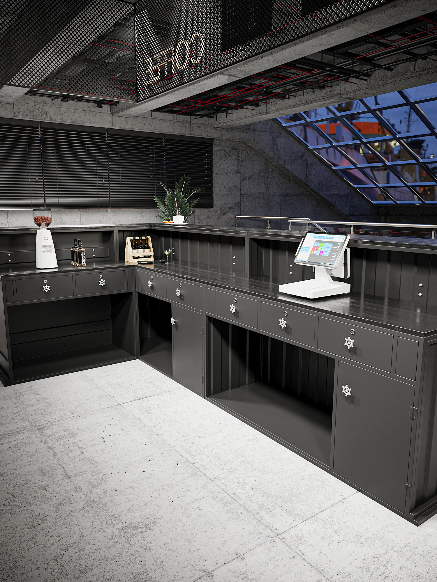 Customizable Iron Construction Container Front Desk with Compact Design for Versatile Indoor/Outdoor Use