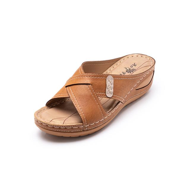 BS091 Summer 2021 New Style Sandals Women'S Retro Wedge Heel Car Stitching Mother Shoes Plus Size Women'S Slippers Sanda