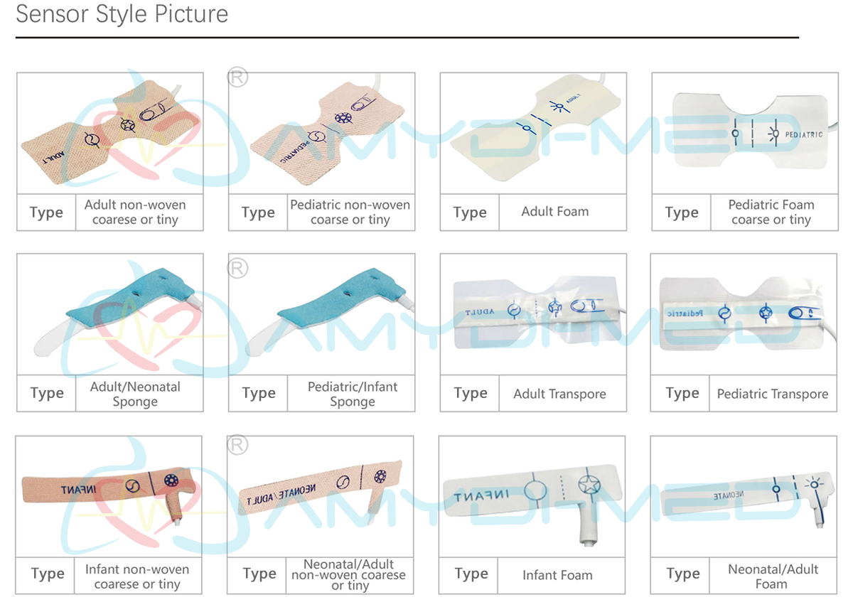 Reusable SpO2 Sensor Multi-Brand Compatible TPU & PVC Material Pulse Oximeter Sensor for Medical Monitoring