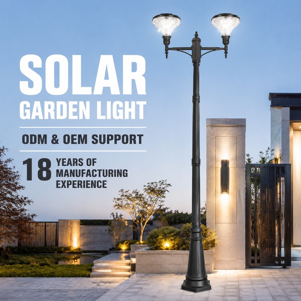 Dual Head Solar Promenade Light IP65 Decorative Pole Fixture For Waterfront Walkways