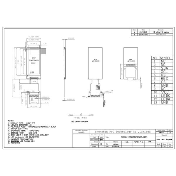 Polcd ST7735S 0,96 Lcd Display 13 Pin 80X160 Small TFT Display 4 Line SPI