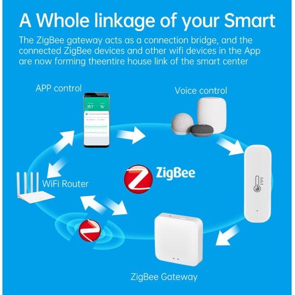 Zigbee Temperature Humidity Sensor 2×AAA Battery, 30 Days Data Storage, Smart Life App Compatible
