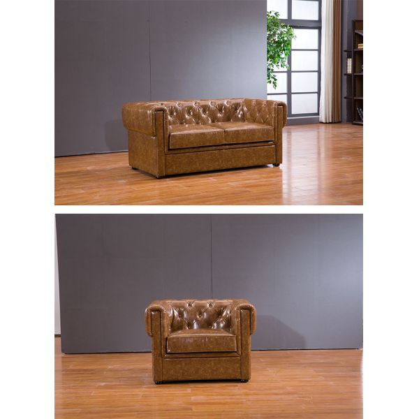 Nidea #8976 Custom American Style Three-Seat Genuine Leather Sofa Set for Villa and Hotel Living Rooms Comfortable Filled Sponge