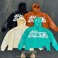 Hecho a medida Satin Forrado Distressed Zip Hoodie Hombres 3d Impresión Puff doble capa Hoodie chaqueta