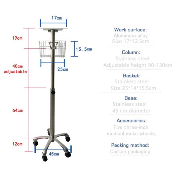 Medical hospital trolley for patient monitor vital sign monitor