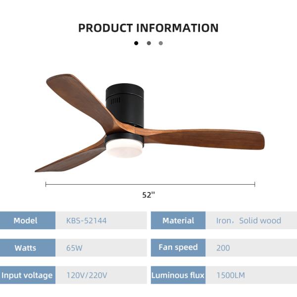Industrial Style 65 watt Wooden Blade Ceiling Fan 90lm/w 120v ceiling fan lamp