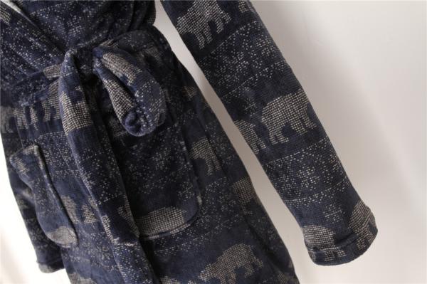 Printed Womens Full Length Hooded Bathrobe Ladies Thick Fluffy Dressing Gown