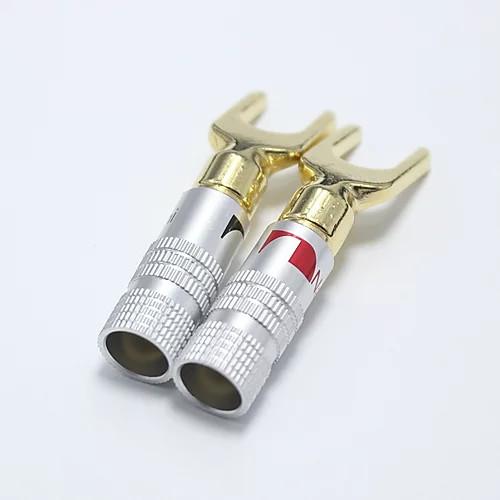 Antiwear Copper Spade Y Connector , Silver Nakamichi Locking Banana Plugs