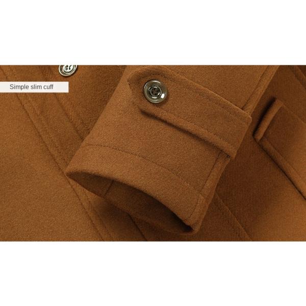 Double-layer Collar Men's Woolen Coat with Woven Woolen Fabric and Vintage Decoration