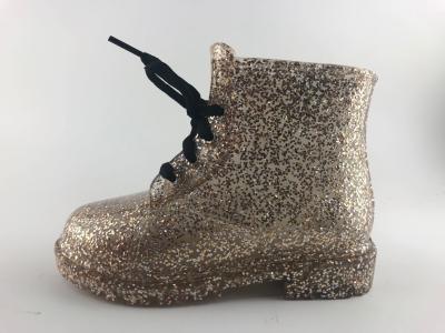 Girls Pretty Glitter Lace Up Snowproof Pvc Rain Boots With Warm Fur