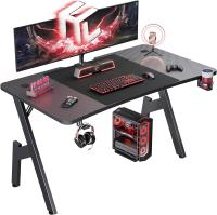 Escritorio de juegos ergonómicamente diseñado con tablero de partículas de 1,2 cm y cubierta de fibra de carbono con soportes para tazas y auriculares