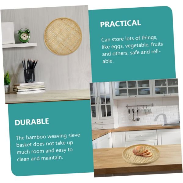 Bamboo Sieve Round Baskets Woven Storage Baskets Woven Tray Fruit Rattan Tray Fruit Natural Bamboo Colander Weaving Sieve Vegetable Food