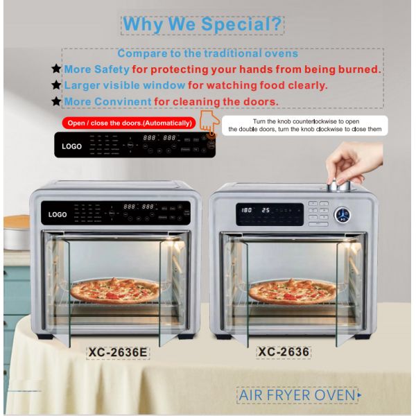 Air Fryer Oven, Double Doors Without Handle For Complete Transparent Vision