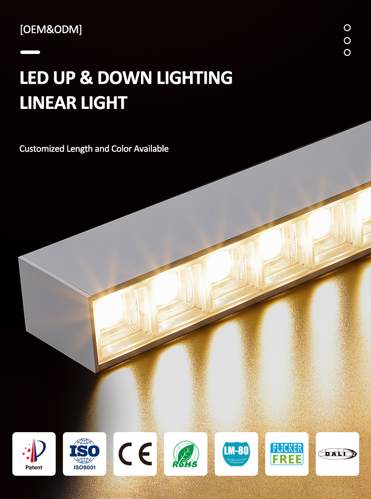 Seamless Linking LED Linear Light with UGR<19 and 5-Year Warranty for Office and Commercial Spaces