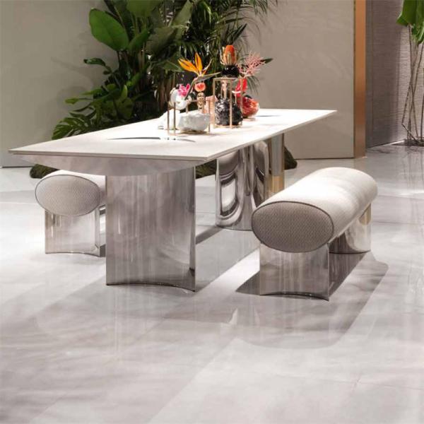 Modern 6 Seater Marble Live Edge Dining Set Glass Contemporary Luxury Dining Table
