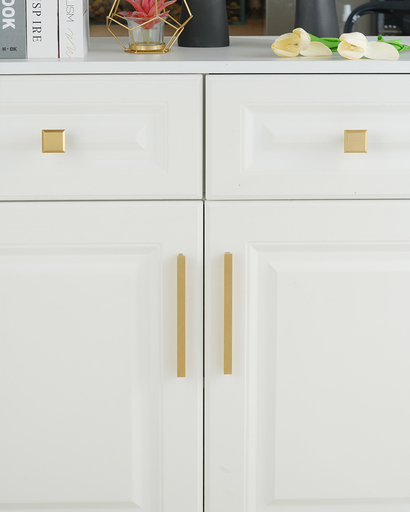 Modern Solid Brushed Brass T-Shaped Handle Brushed Gold Wardrobe Kitchen Cabinet Pull for Furniture Drawer Santaya Model 8801
