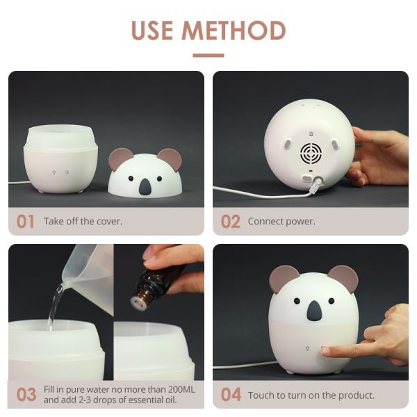 Patent Design Cute Koala 160ml Kids Ultrasonic Humidifier Aroma Essential Oil Diffuser