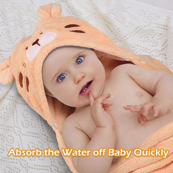 2-Pack Hooded Baby Bath Towels - White Rabbit & Orange Tiger - 50x32 Inches