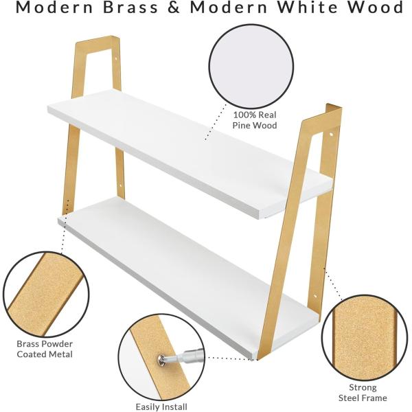Home Furniture 2-Tier Modern Rustic Floating Wall Shelves with Wall Mounting Design