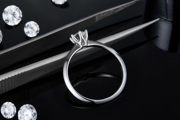 9K with Silver Ring cut White Moissanite Diamond Minimalist Wedding Jewelry