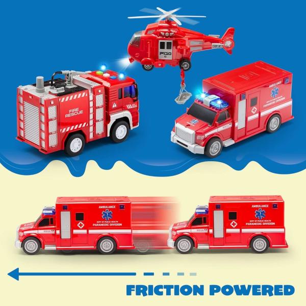 Battery-Free Friction Toy Toddler Truck Fire Engine Emergency Vehicle for Kids Age 3-9