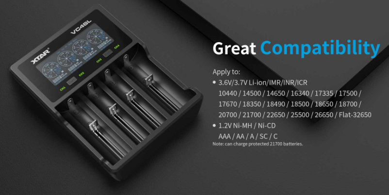 XTAR VC4SL 21700 Battery Charger Fast Charging Usb C Power Bank For 18650 Batteries