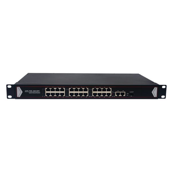 24 Port Fast Ethernet PoE Switch Rack Mount Dual RJ45 Uplink 1 SFP Fiber Port