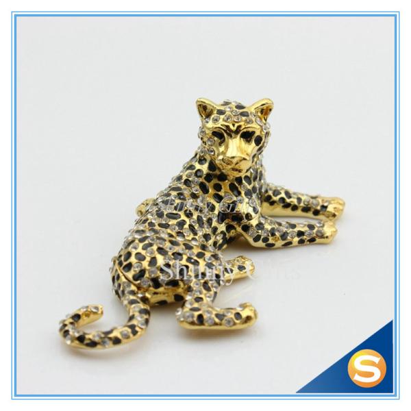 Fashion Home Decorative Box Pewter Materials Handmade Trinket Box Leopard Statue Jewelry Box