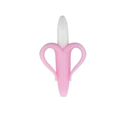Portable Pink Banana Teething Brush , 360 Degree Baby Bath Silicone Brush