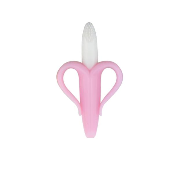 Portable Pink Banana Teething Brush , 360 Degree Baby Bath Silicone Brush