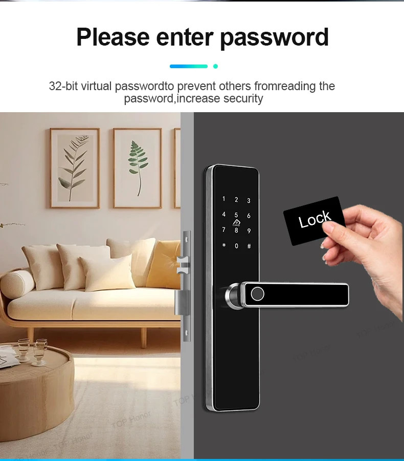 TH521 Алюминиевая сплав квартира Умный дверной замок TTLock Биометрический код Карта ключ разблокировка