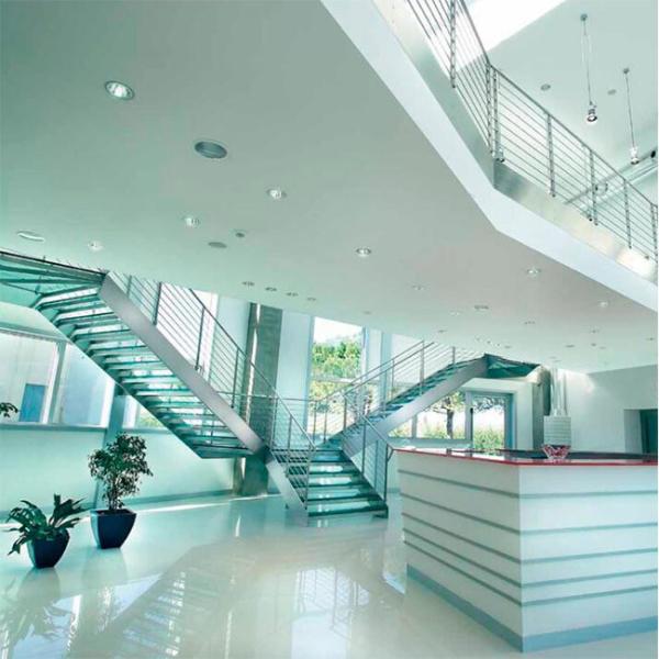 Residential Commercial Steel Stringer Unti - Skid Frosted Glass Stair Stainless Steel Glass Staircase