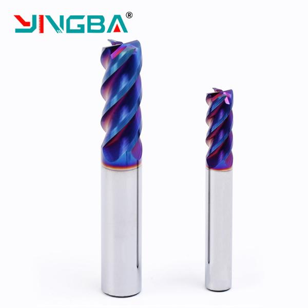 YINGBA Custom CNC Cutting Tool Blue Nano Coating Endmill Carbide 4 Flutes  for Carbon Steel Stainless Steel Metal Milling Cutter