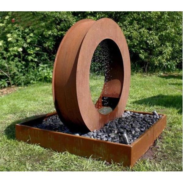 Round Waterfall Corten Steel Landscape Water Feature Fountain With LED Light