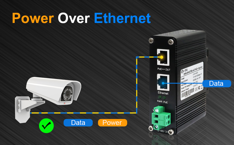 Industrial Injector Gigabit 95W 802.3bt PoE++12~48VDC RJ45 Port