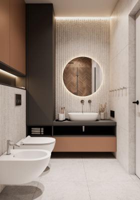 Black And Orange Customized Bathroom L Shaped Bathroom Cabinet ISO9001