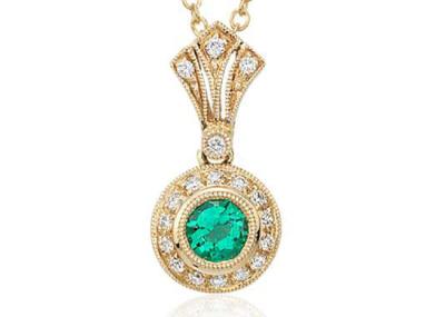 4mm Natural green emerald pendant , ODM Diamond Halo Pendant Vintage Inspired style