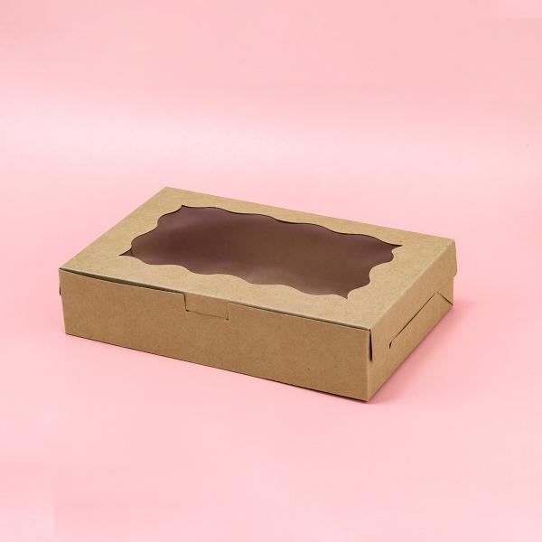 Eco Friendly Window Gift Box Set Kraft Black Pink Food Packaging with Wave Cut Display for Cookies Treats