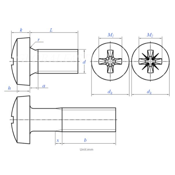 DIN7985 Cross Recessed Raised Countersunk Head Screws Carbon / Stainless Steel 304