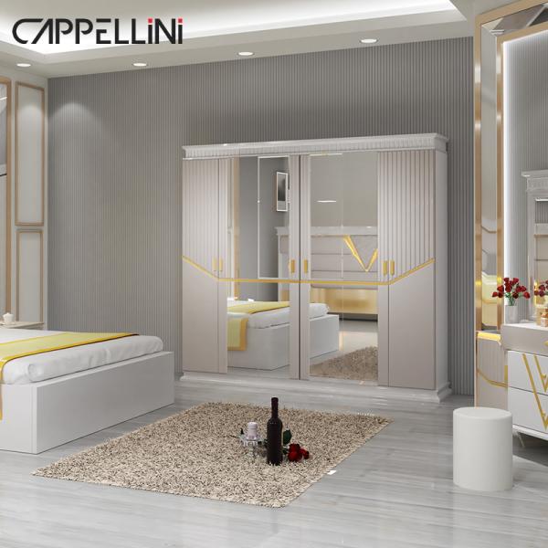 PU Leather MDF Bedroom Sets Furniture Modern Control Gold Side Table Night Lamps