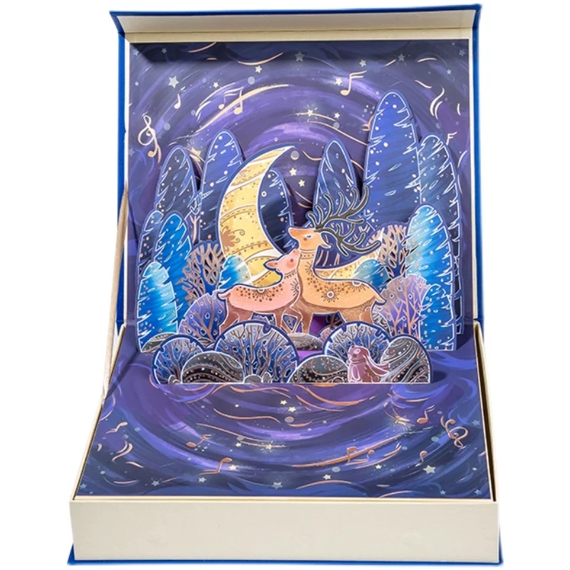 Book Style Rigid Gift Boxes With 3D Pop Up Greeting Card And Inner Sub Boxes