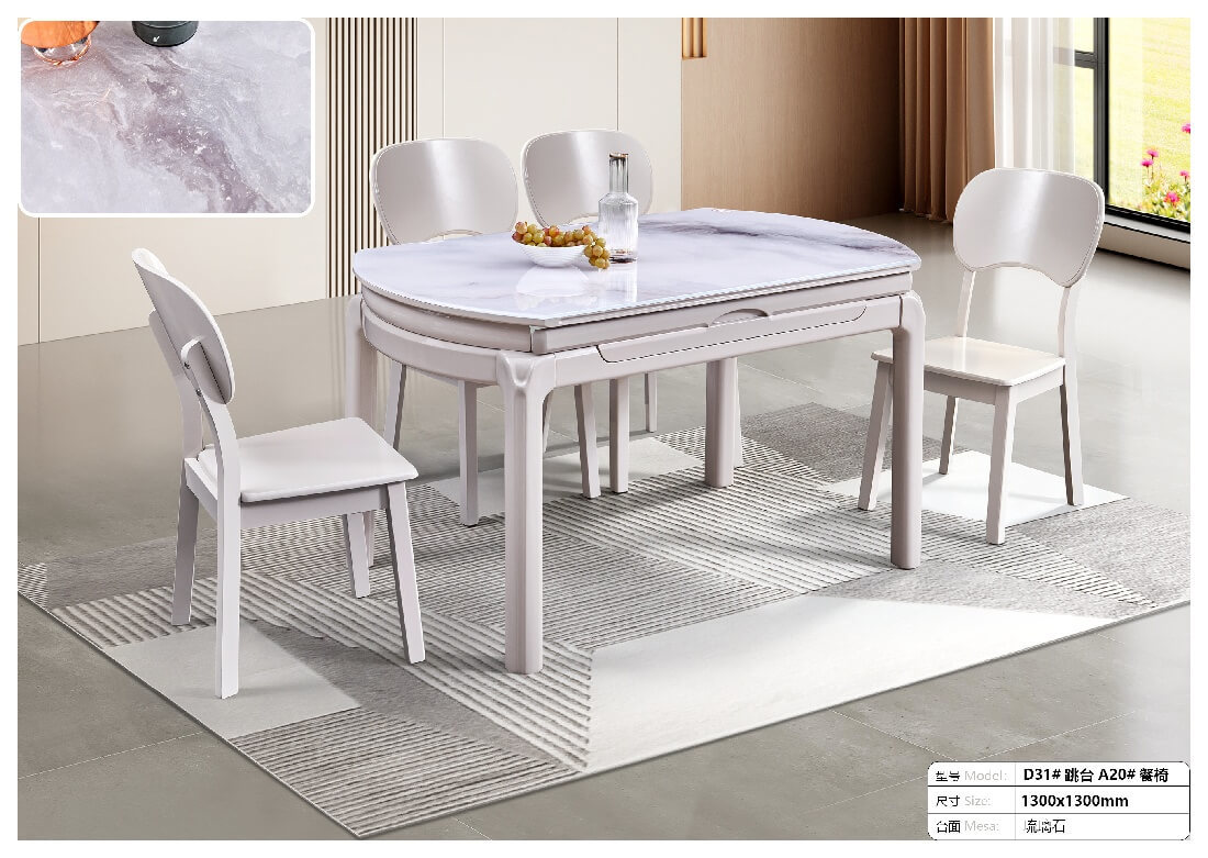 Rectangular / Round Luxury Extendable Dining Table Glass Stone Top Expandable Dining Room Table