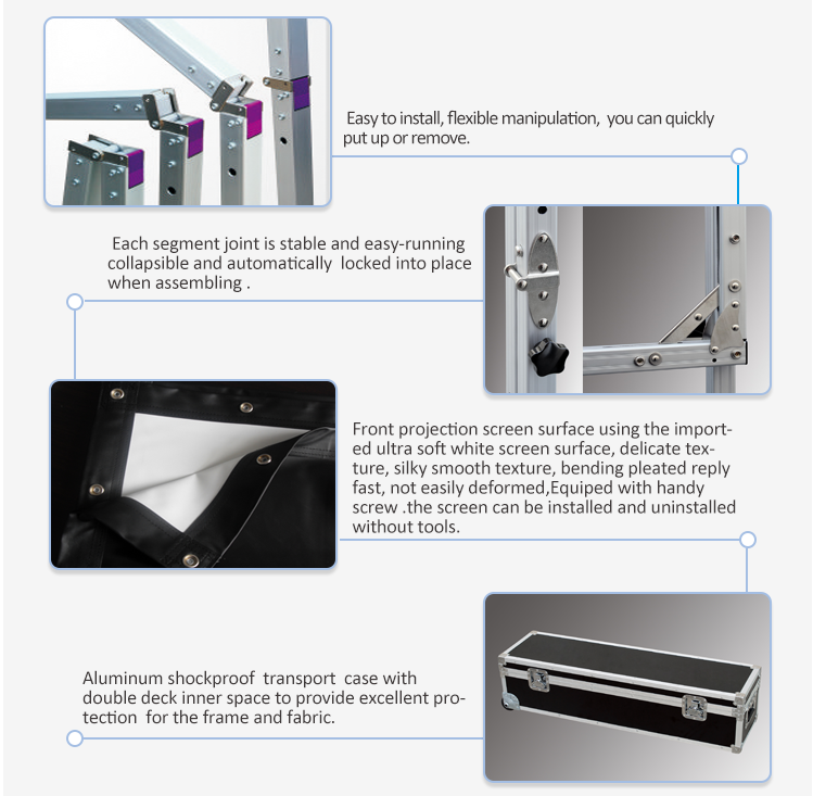 200 Inch Quick Setup Screen Fast Fold Projection Screen with Front & Rear Screen, Flight case Package