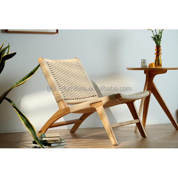 Effortless Elegance Lacquered Finish Nordic Classical Woven Cord Solid Wood Folding Lounge Chair for Living Room