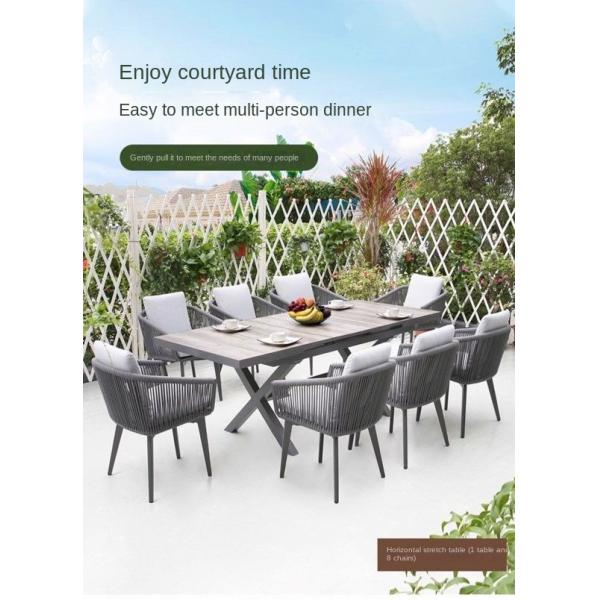 Aluminum Frame Garden Waving Rope Table And Chair Set For Outdoor Dining Furniture