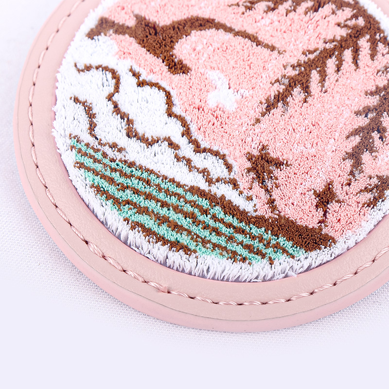 Toothbrush Embroidered Leather Key Ring Pink Island Scenery Premium Embroidery Keychain 3D High-Quality Double-Sided