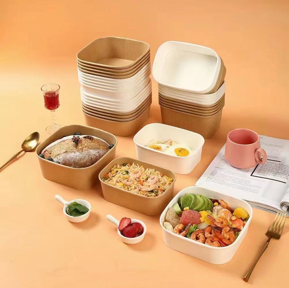 Lid With Lid Disposable Kraft Paper Cake or Bread Container Box Take Away Container US